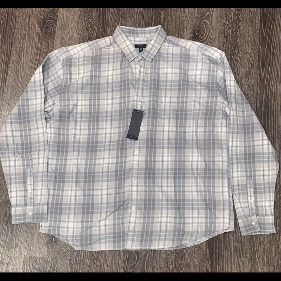 Grey and white plaid ASOS button up sz xl new - Picture 1 of 4